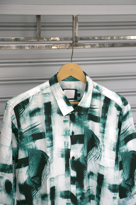 Men's Abstract Printed Casual Shirt | Premium Half Sleeve Designer Shirt | Green – alternate view – 7MAN India