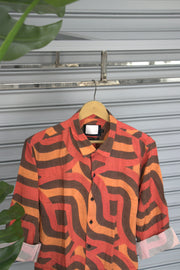 Men's Geometric Printed Casual Shirt | Trendy Half Sleeve Fashion Shirt | Red