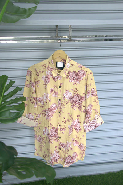 Men's Floral Printed Casual Shirt | Premium Half Sleeve Summer Shirt | Yellow