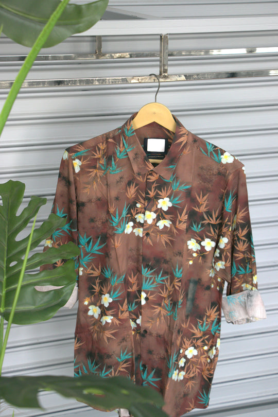 Men's Tropical Floral Printed Casual Shirt | Premium Half Sleeve Vacation Shirt | Brown – 7MAN Men's Fashion India