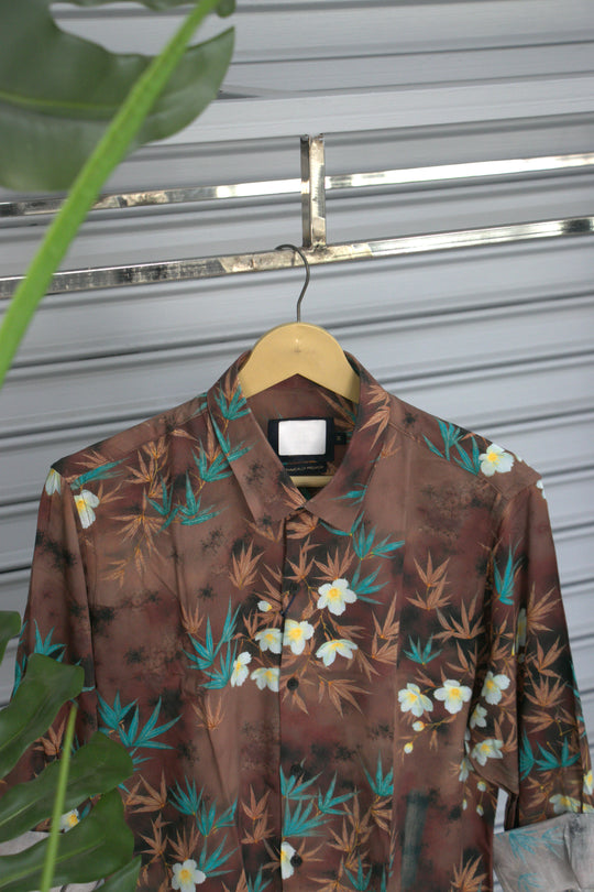 Men's Tropical Floral Printed Casual Shirt | Premium Half Sleeve Vacation Shirt | Brown – alternate view – 7MAN India