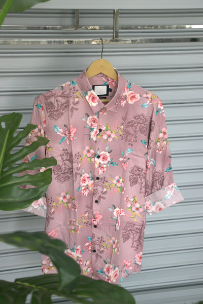 Men's Floral Printed Casual Shirt | Premium Half Sleeve Stylish Summer Shirt | Pink