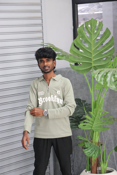 Men's Graphic BRROKLNN Printed Full Sleeve-Zip Sweatshirt | Streetwear Style - Pista Green