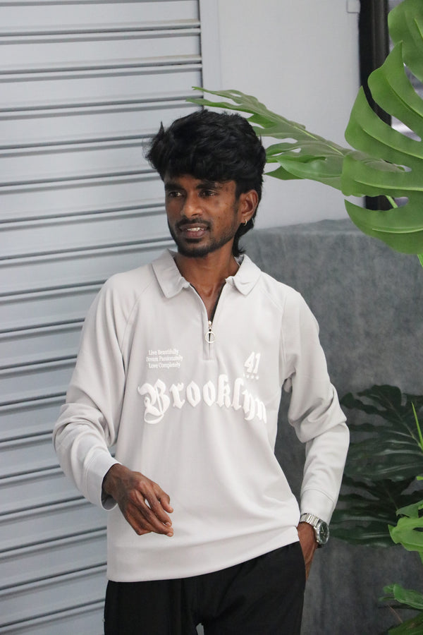Men's Graphic BRROKLNN Printed Full Sleeve-Zip Sweatshirt | Streetwear Style - Ash