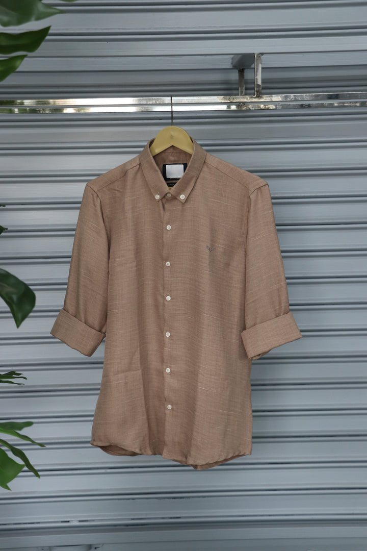 Men’s Plain Shirt Full Sleeve Trendy Casual Wear- BROWN
