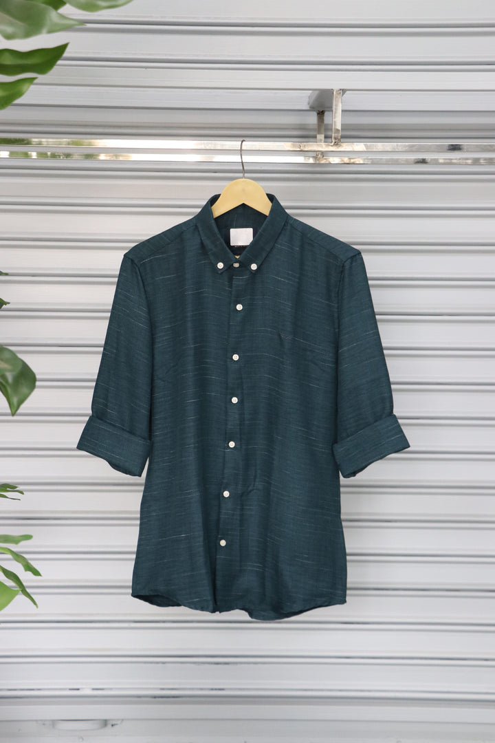 Men’s Plain Shirt Full Sleeve Trendy Casual Wear- BOTTLE GREEN