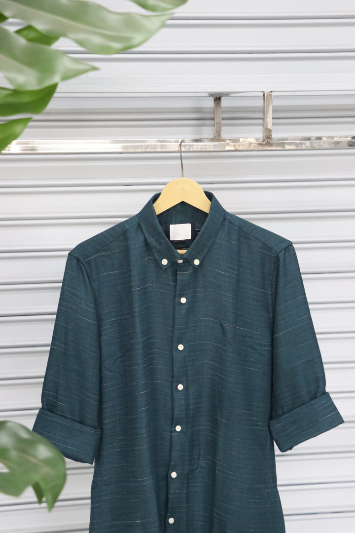 Men’s Plain Shirt Full Sleeve Trendy Casual Wear- BOTTLE GREEN