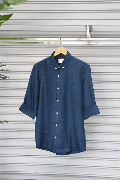 Men’s Plain Shirt Full Sleeve Trendy Casual Wear- BLUE