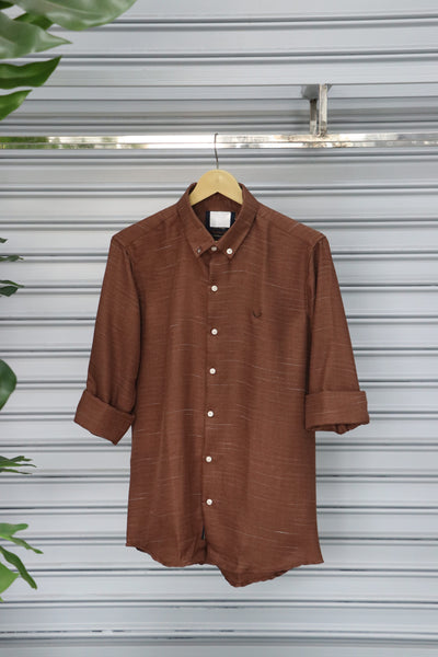Men’s Plain Shirt Full Sleeve Trendy Casual Wear- DARK BROWN