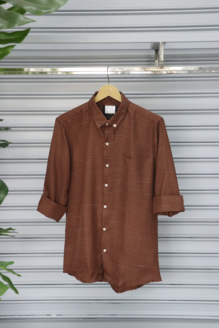 Men’s Plain Shirt Full Sleeve Trendy Casual Wear- DARK BROWN