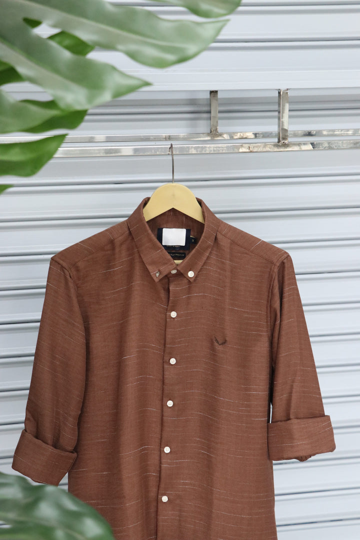 Men’s Plain Shirt Full Sleeve Trendy Casual Wear- DARK BROWN