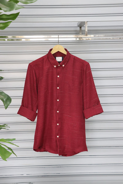 Men’s Plain Shirt Full Sleeve Trendy Casual Wear- RED