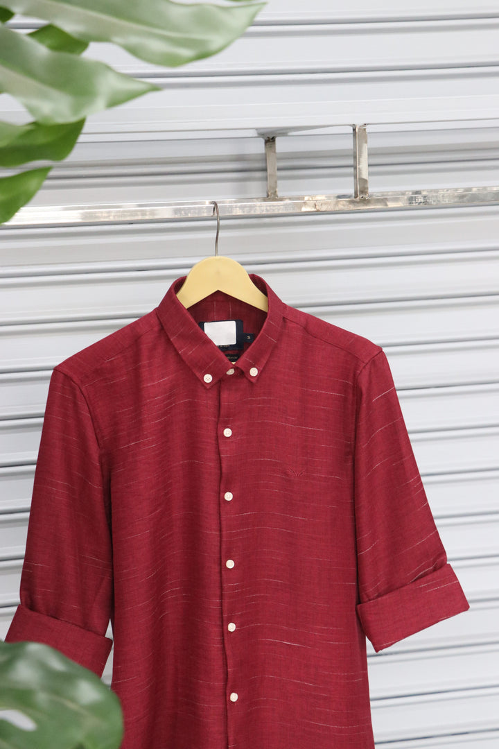 Men’s Plain Shirt Full Sleeve Trendy Casual Wear- RED