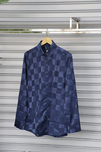 Men’s Party Wear | Checked Shirt Full Sleeve Trendy Casual Wear- Navy Blue