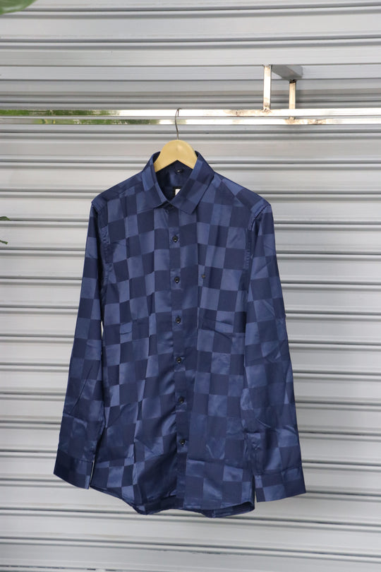 Men’s Party Wear | Checked Shirt Full Sleeve Trendy Casual Wear- Navy Blue – 7MAN Men's Fashion India
