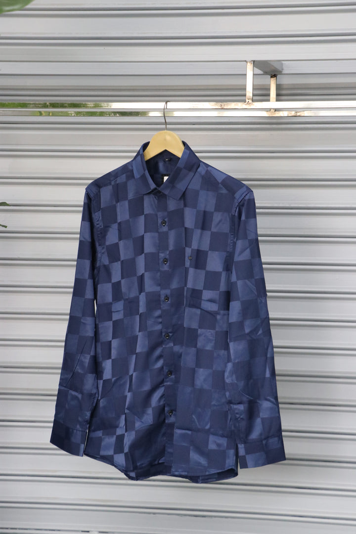 Men’s Party Wear | Checked Shirt Full Sleeve Trendy Casual Wear- Navy Blue