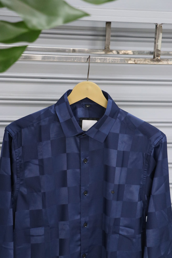 Men’s Party Wear | Checked Shirt Full Sleeve Trendy Casual Wear- Navy Blue