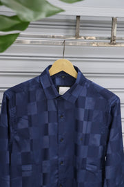 Men’s Party Wear | Checked Shirt Full Sleeve Trendy Casual Wear- Navy Blue