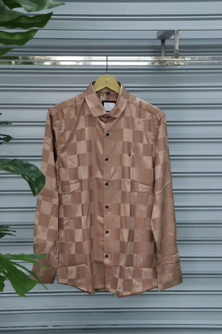 Men’s Party Wear | Checked Shirt Full Sleeve Trendy Casual Wear- Brown