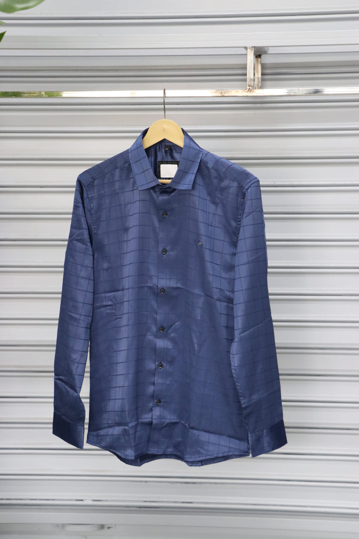 Men’s Party Wear | BOX Checked Shirt Full Sleeve Trendy Casual Wear- Navy Blue