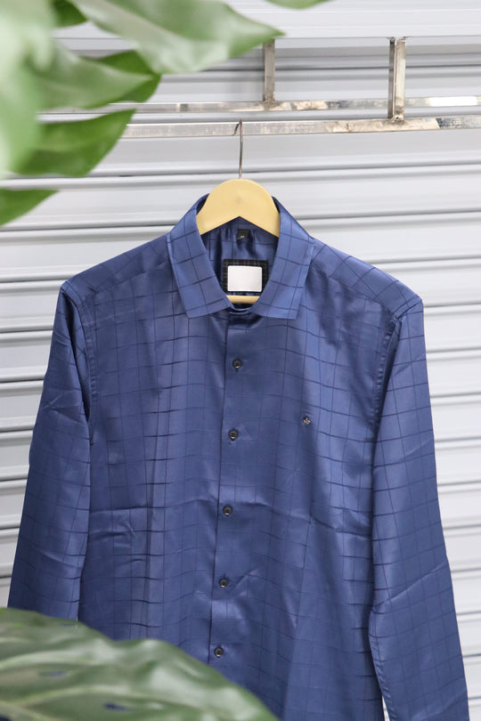 Men’s Party Wear | BOX Checked Shirt Full Sleeve Trendy Casual Wear- Navy Blue – alternate view – 7MAN India