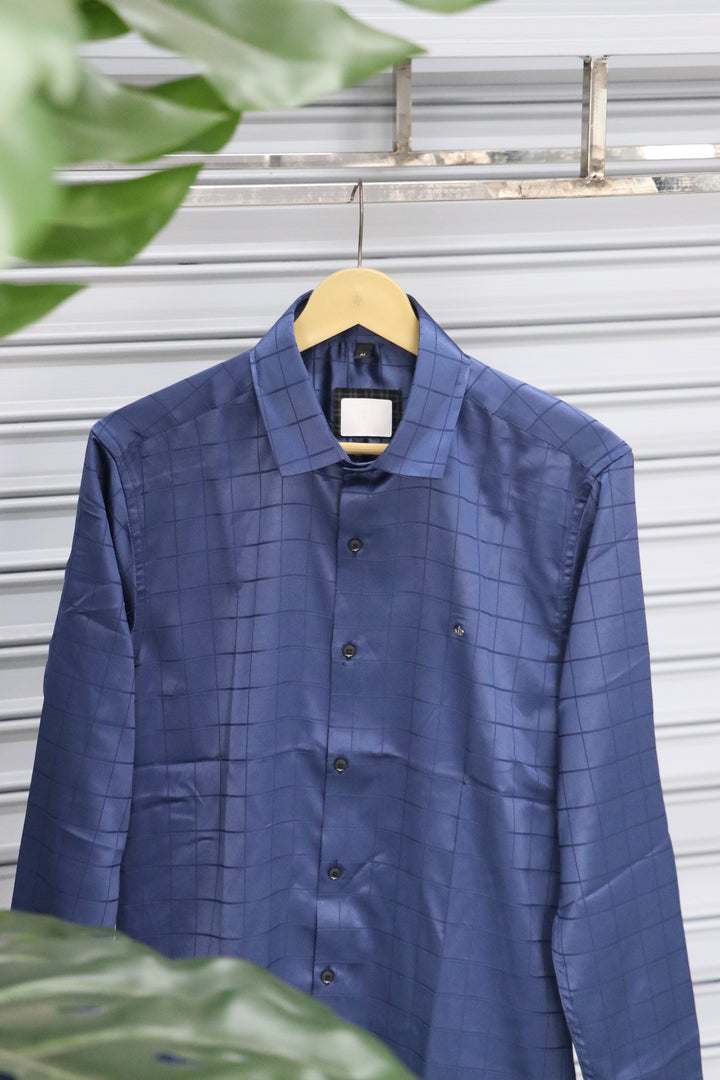 Men’s Party Wear | BOX Checked Shirt Full Sleeve Trendy Casual Wear- Navy Blue