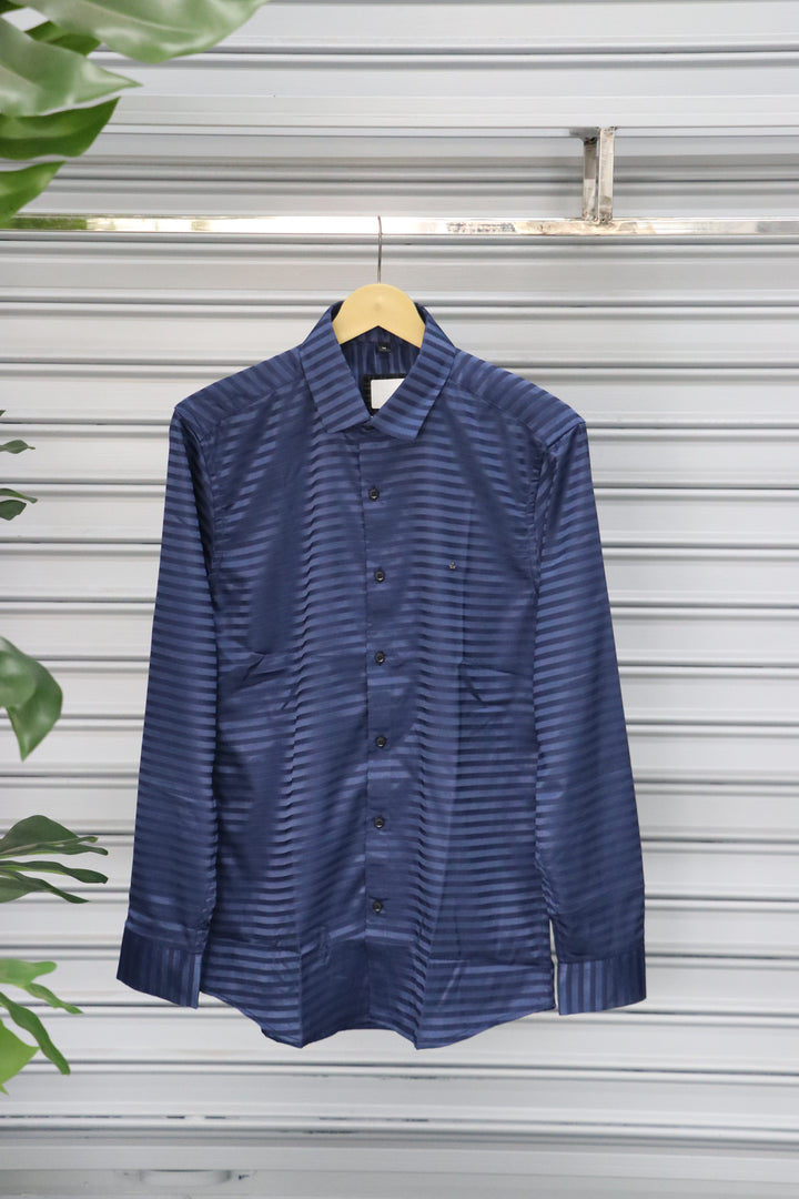 Men’s Party Wear | Horizontal Striped Shirt Full Sleeve Trendy Casual Wear- Navy blue