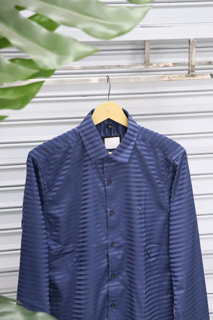 Men’s Party Wear | Horizontal Striped Shirt Full Sleeve Trendy Casual Wear- Navy blue
