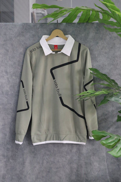 Men's Full Sleeve Collar T Shirt- Sweatshirt | Streetwear Style - Pistha Green