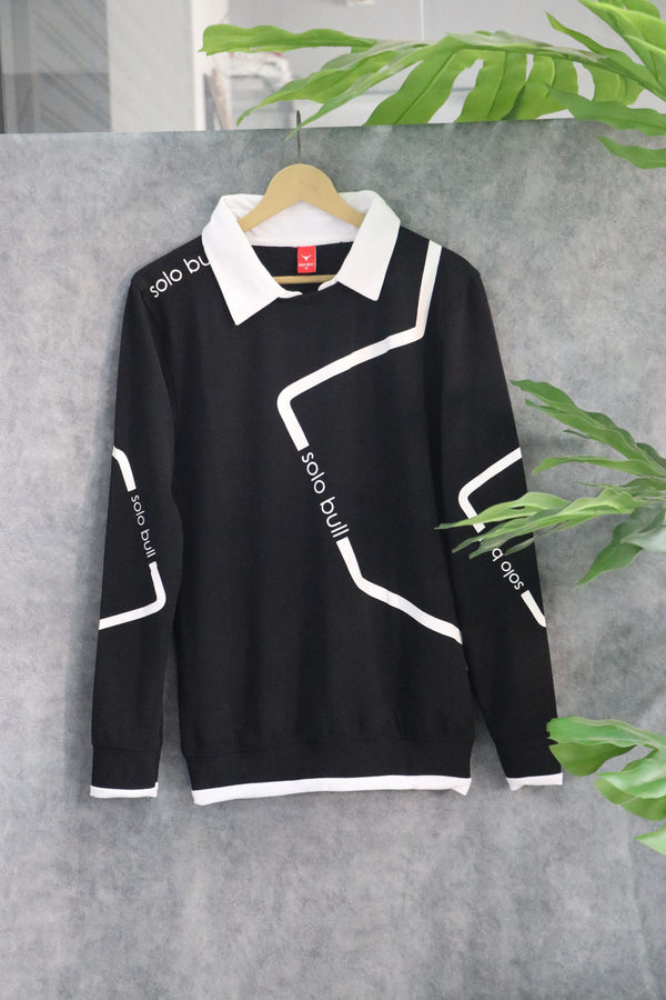 Men's Full Sleeve Collar T Shirt- Sweatshirt | Streetwear Style - Black