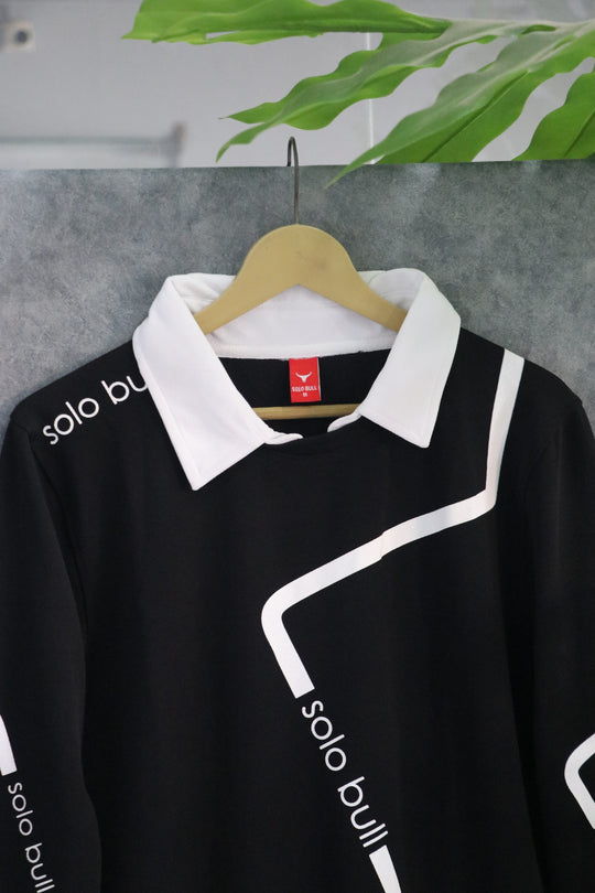 Men's Full Sleeve Collar T Shirt- Sweatshirt | Streetwear Style - Black – alternate view – 7MAN India