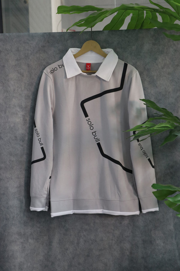 Men's Full Sleeve Collar T Shirt- Sweatshirt | Streetwear Style - Ash