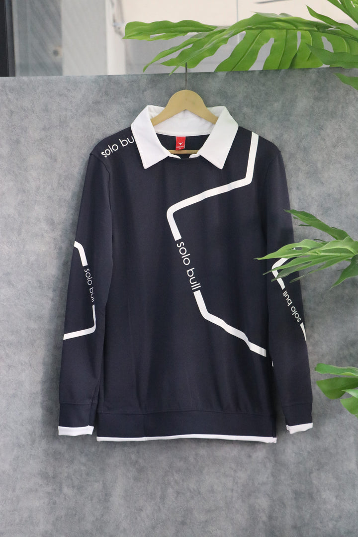 Men's Full Sleeve Collar T Shirt- Sweatshirt | Streetwear Style - Dark Grey
