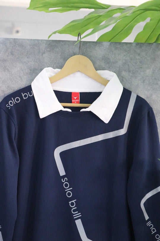 Men's Full Sleeve Collar T Shirt- Sweatshirt | Streetwear Style - Navy Blue – alternate view – 7MAN India