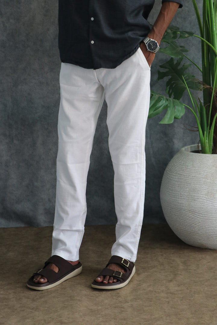 Men's Relaxed Fit Soft Linen Pants | Premium Casual Trousers - White
