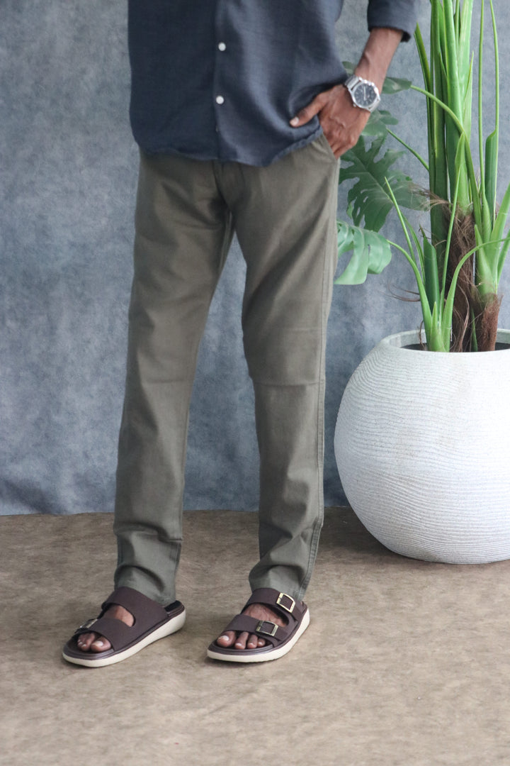 Men's Relaxed Fit Soft Linen Pants | Premium Casual Trousers - Olive Green