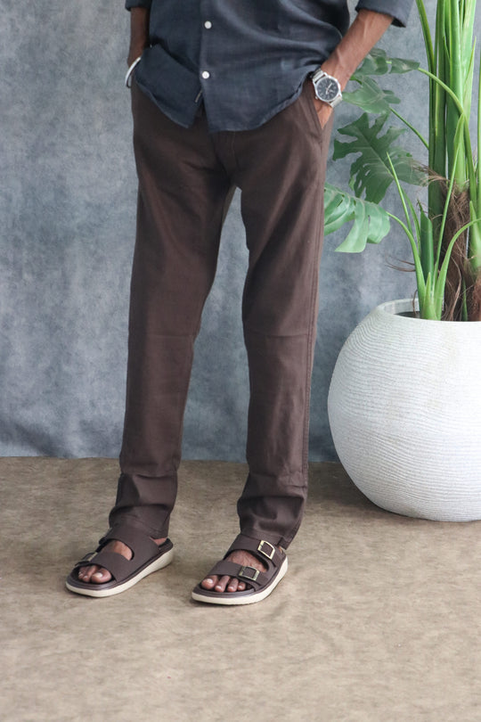 Men's Relaxed Fit Soft Linen Pants | Premium Casual Trousers - Dark Brown-7 – 7MAN Men's Fashion India