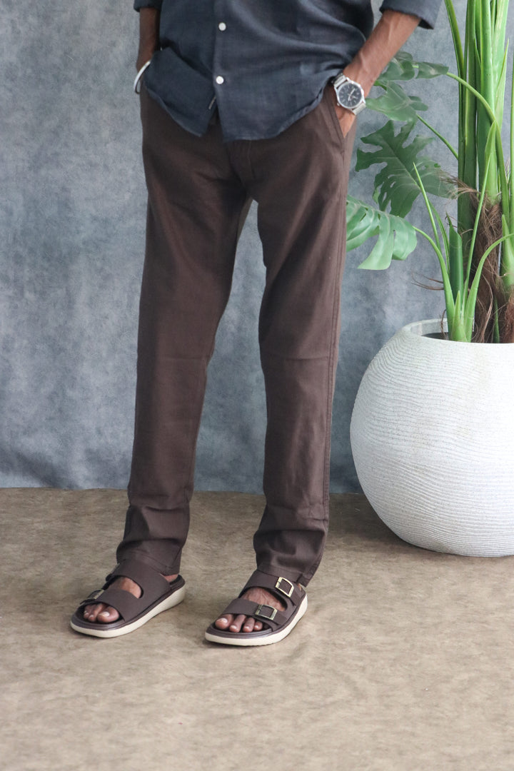 Men's Relaxed Fit Soft Linen Pants | Premium Casual Trousers - Dark Brown