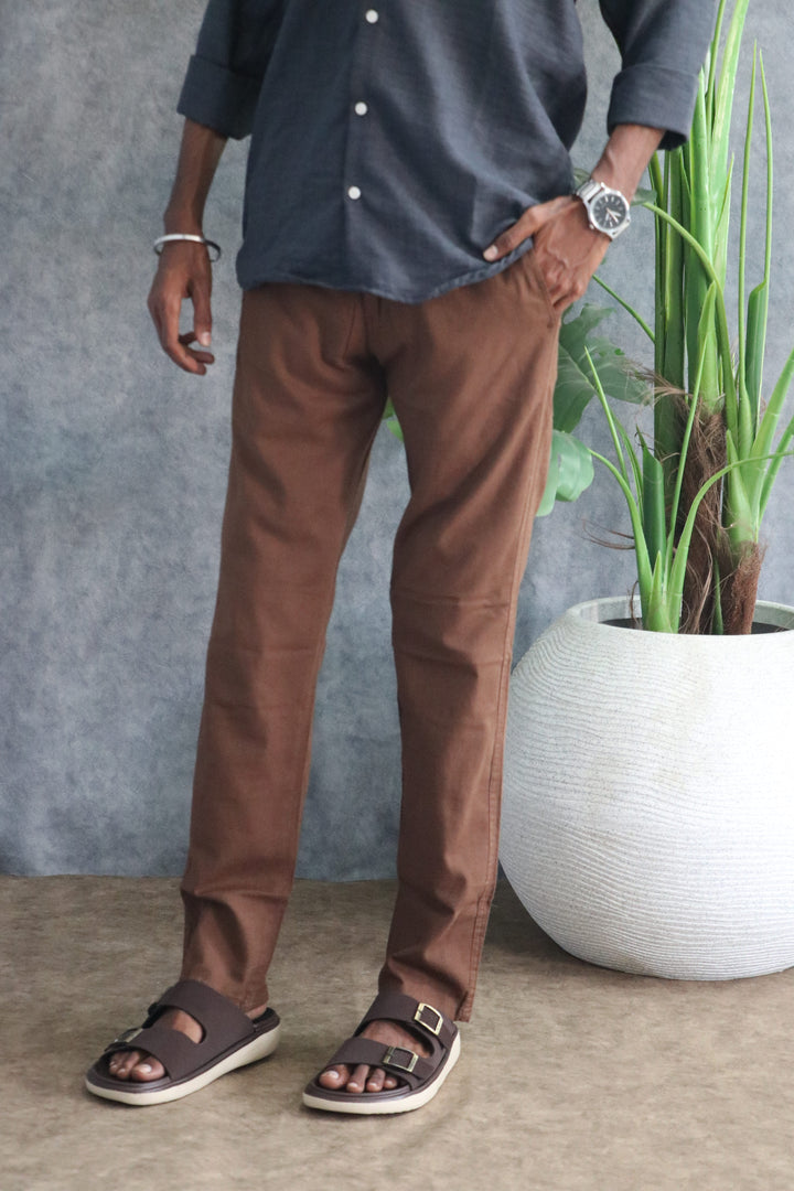 Men's Relaxed Fit Soft Linen Pants | Premium Casual Trousers - Chocolate Brown