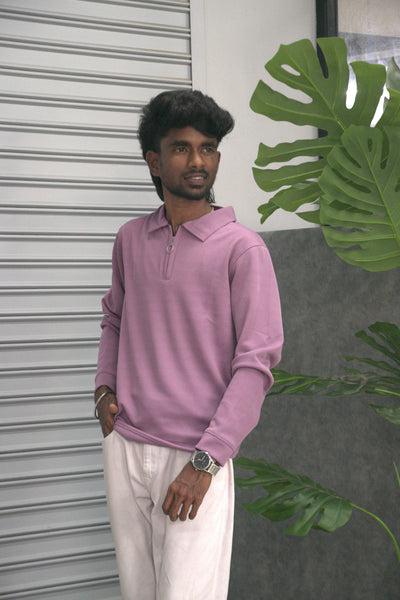 Men’s Mario Rib Full Sleeve Zipper T-Shirt – Premium Casual Wear - Lavender