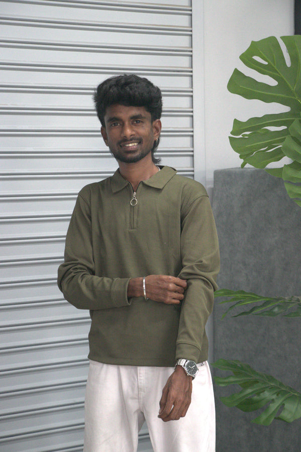 Men’s Mario Rib Full Sleeve Zipper T-Shirt – Premium Casual Wear - Olive Green