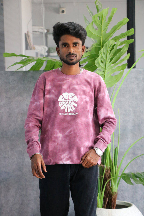 Men's FREE SPIRIT Graphic Crewneck Sweatshirt | Tie Dye Casual Wear - Pink