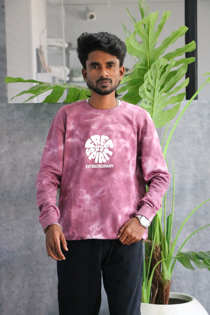 Men's FREE SPIRIT Graphic Crewneck Sweatshirt | Tie Dye Casual Wear - Pink