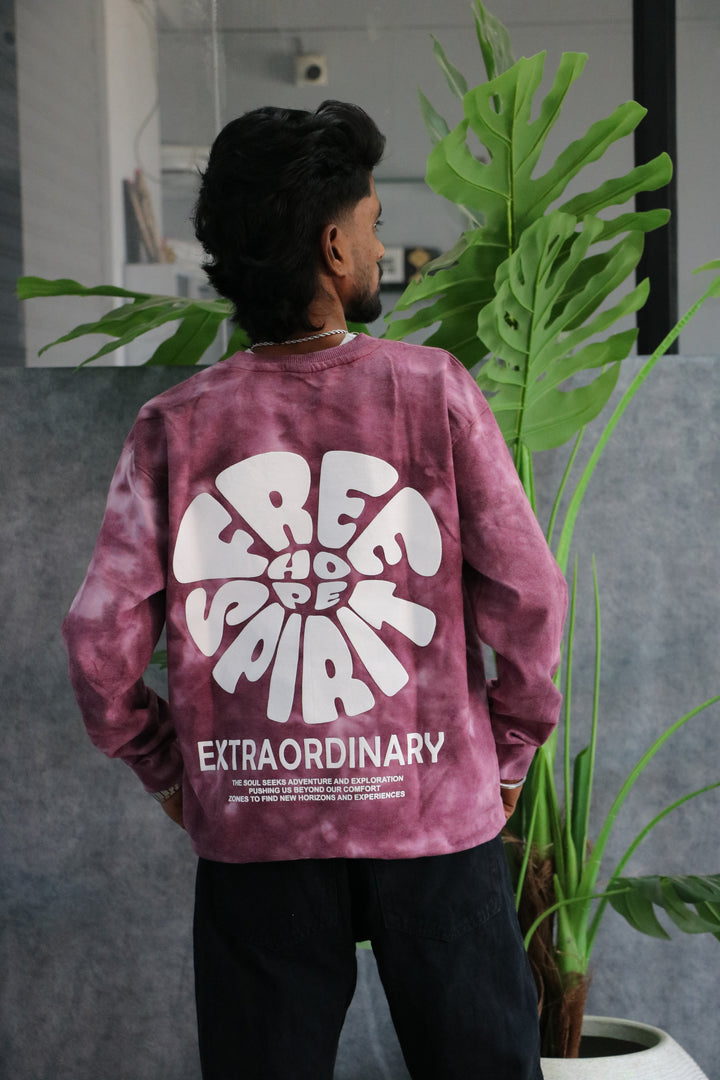 Men's FREE SPIRIT Graphic Crewneck Sweatshirt | Tie Dye Casual Wear - Pink