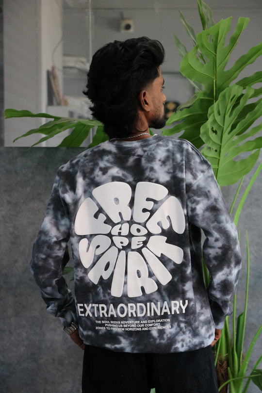 Men's FREE SPIRIT Graphic Crewneck Sweatshirt | Tie Dye Casual Wear - Dark Blue – alternate view – 7MAN India