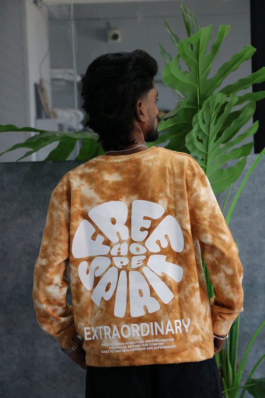 Men's FREE SPIRIT Graphic Crewneck Sweatshirt | Tie Dye Casual Wear - Yellow – alternate view – 7MAN India