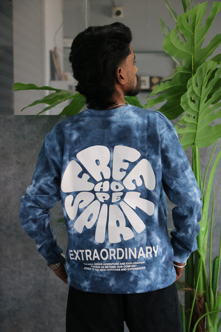 Men's FREE SPIRIT Graphic Crewneck Sweatshirt | Tie Dye Casual Wear - Royal Blue