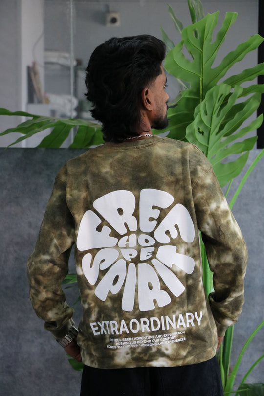 Men's FREE SPIRIT Graphic Crewneck Sweatshirt | Tie Dye Casual Wear - Mahendhi Green – alternate view – 7MAN India