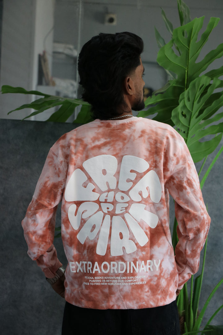 Men's FREE SPIRIT Graphic Crewneck Sweatshirt | Tie Dye Casual Wear - Peach