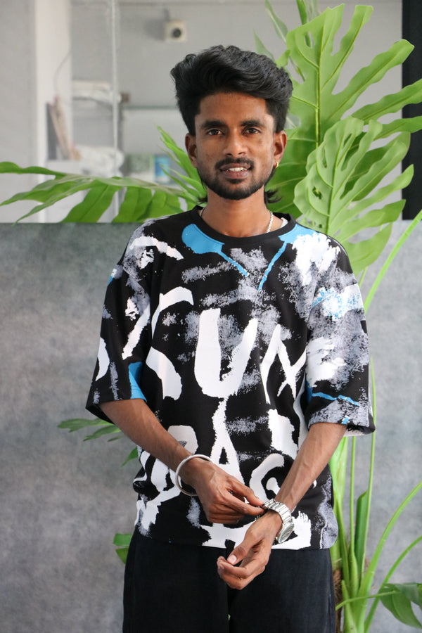 Men's Oversized Graphic T-Shirt | Abstract Printed Streetwear - Black